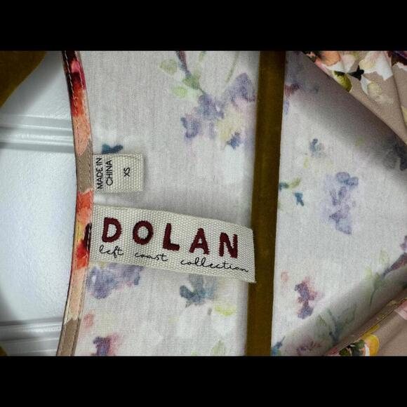 Dolan Anthropologie Left Coast Beige Floral Pleated Ruffle Short Sleeve Blouse - Picture 3 of 7